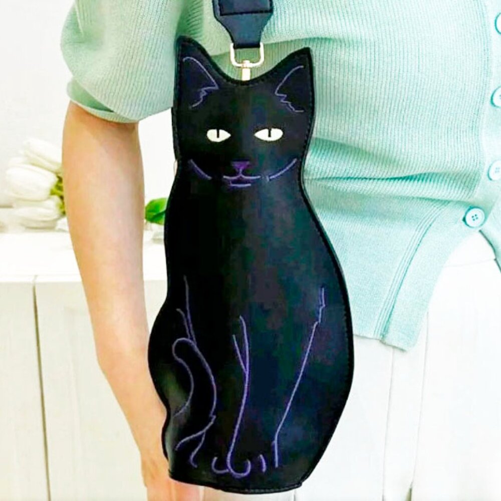 Black KItty Cat Handbag Purse Backpack 12" Adjustable Strap Zipper